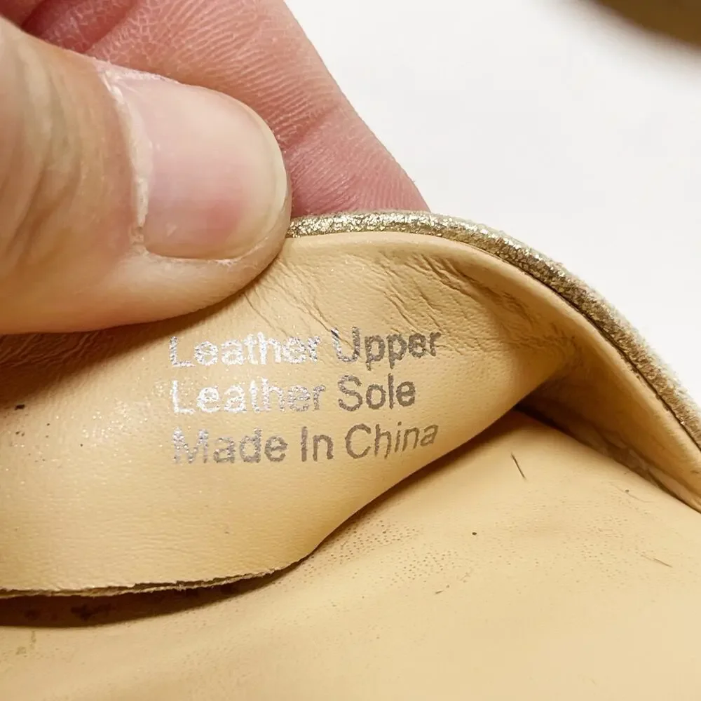 Badgley Mischka 5.5 Gold Leather Espadrille Wedge Sandals Ankle Wrap 4.5